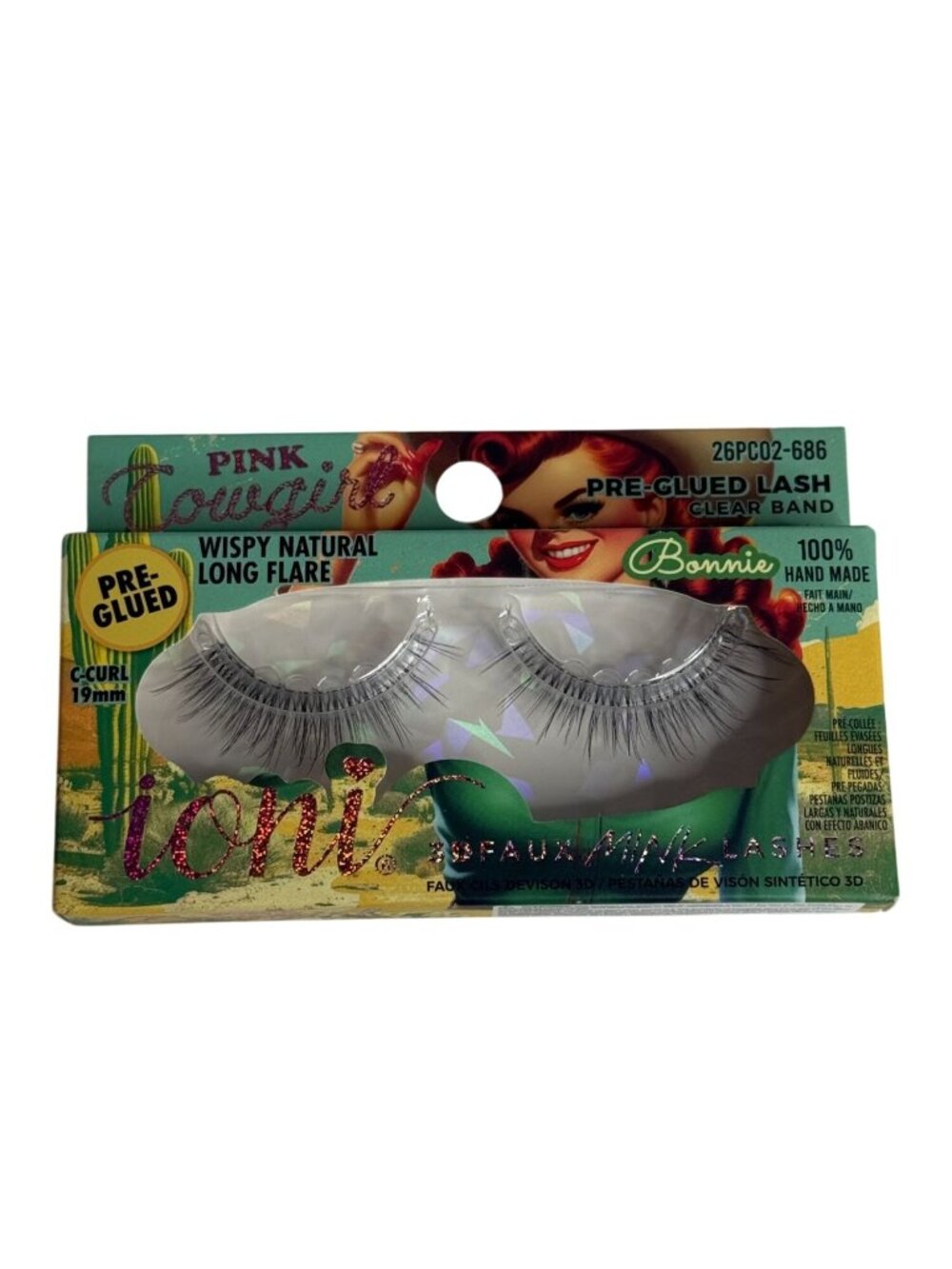 Ioni Pre-Glued Lashes Wispy Natural Long Flare Clear Band Reusable New Glam